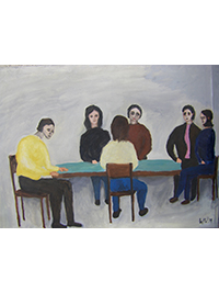 Tischrunde Oel auf Baumwolle 1991 71  x 53 cm